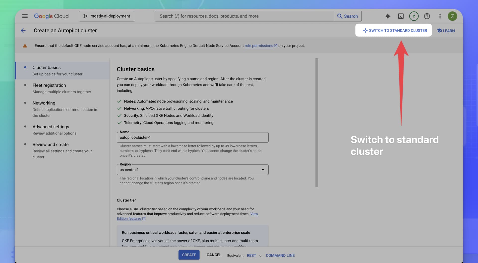 Google Cloud - Switch to standard cluster